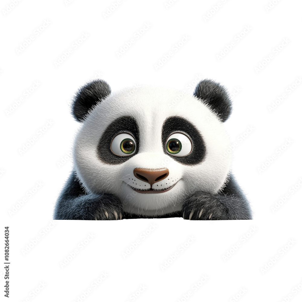 Adorable 3D Rendered Panda Cub Peeking Over Edge Adorable 3D Rendered Panda Cub Peeking Over Edge