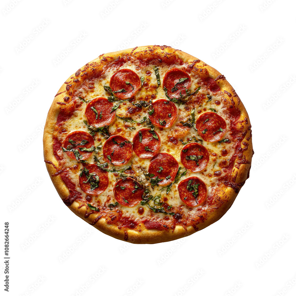 Delicious Pepperoni Pizza with Basil on Black Background Delicious Pepperoni Pizza with Basil on Black Background
