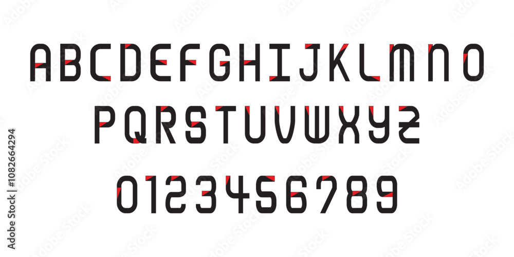 Obraz premium Illustration vector of English alphabets from A to Z with numbers 0 to 9 in red and black color
