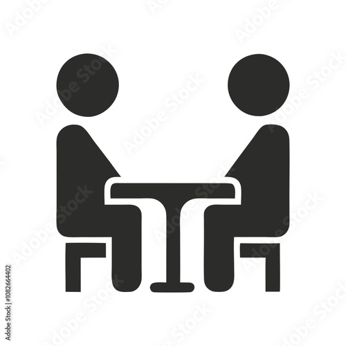 Two People Discussing at the Table Icon Silhouette Vector Illustration.