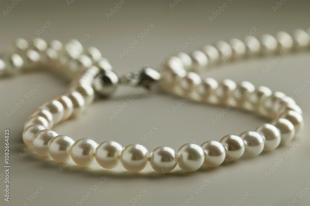 Elegant display of multiple pearl necklaces arranged on a soft fabric surface, showcasing the luster and beauty of pearls in natural light during the day Elegant display of multiple pearl necklaces arranged on a soft fabric surface, showcasing the luster and beauty of pearls in natural light during the day