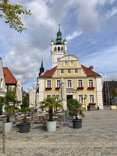 Rathaus in Verden an der Aller in der Fußgängerzone mit Terrasse von Restaurant photo