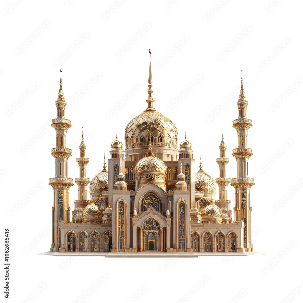 Fototapeta premium Majestic Golden Mosque Architectural Marvel of Islamic Design