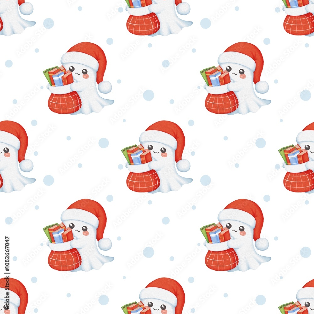 Adorable Christmas Ghost with a book in a seamless pattern for cozy holiday decor. Ideal for Christmas wallpapers, festive designs, or holiday-themed crafts. Adorable Christmas Ghost with a book in a seamless pattern for cozy holiday decor. Ideal for Christmas wallpapers, festive designs, or holiday-themed crafts.