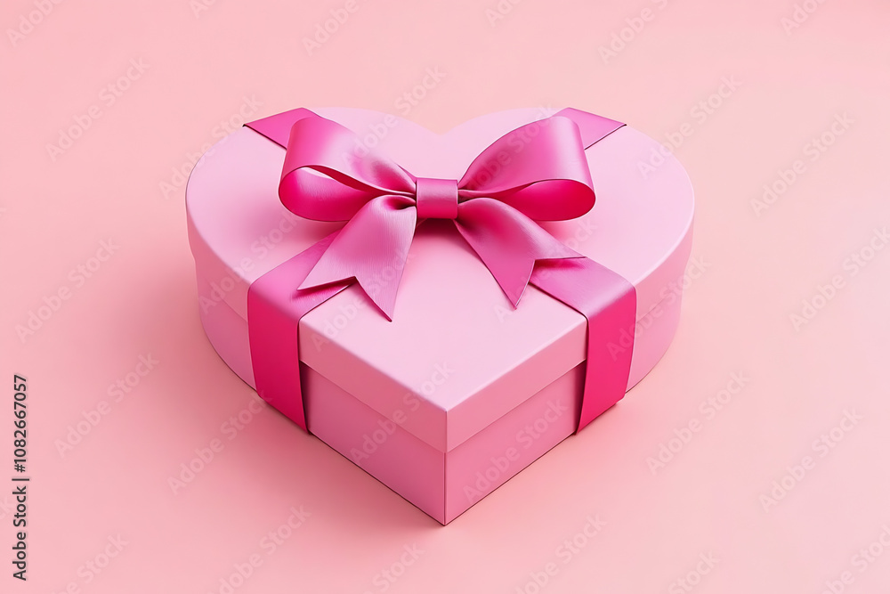 A pink heart-shaped gift box with a matching pink bow, perfect for Valentine's Day or any romantic occasion A pink heart-shaped gift box with a matching pink bow, perfect for Valentine's Day or any romantic occasion