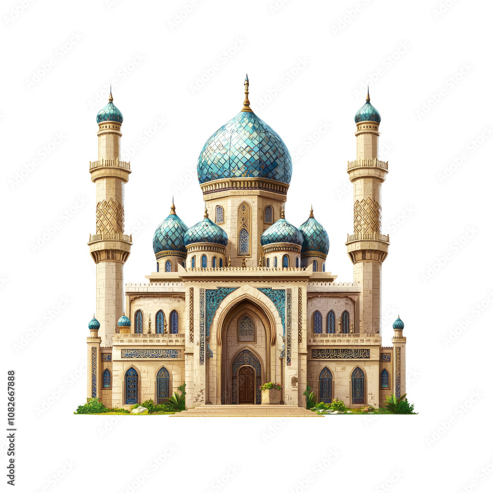 Obraz premium Majestic Islamic Mosque with Teal Domes and Minarets