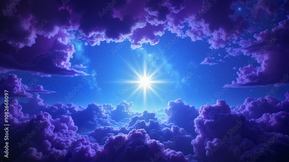 Fototapeta premium Bright star shining in a vibrant cloudscape