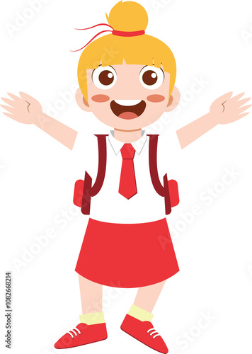 Joyful girl in school uniform illustration