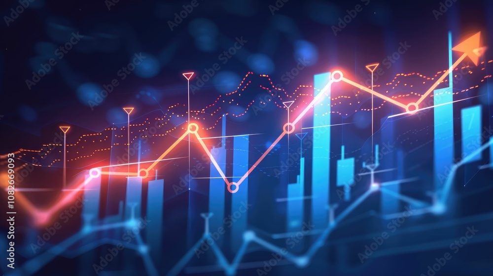 Investment chart with dynamic arrows and digital currency icons Investment chart with dynamic arrows and digital currency icons