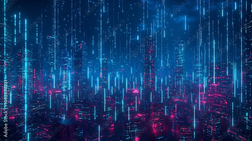 Futuristic Glowing Neon Cityscape with Interconnected Data Streams Symbolizing Advanced Technology Pulse Futuristic Glowing Neon Cityscape with Interconnected Data Streams Symbolizing Advanced Technology Pulse