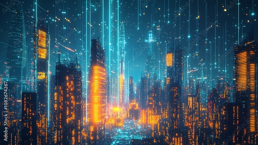 Futuristic City Pulsing with Neon Data Streams Symbolizing Advanced Technology Futuristic City Pulsing with Neon Data Streams Symbolizing Advanced Technology