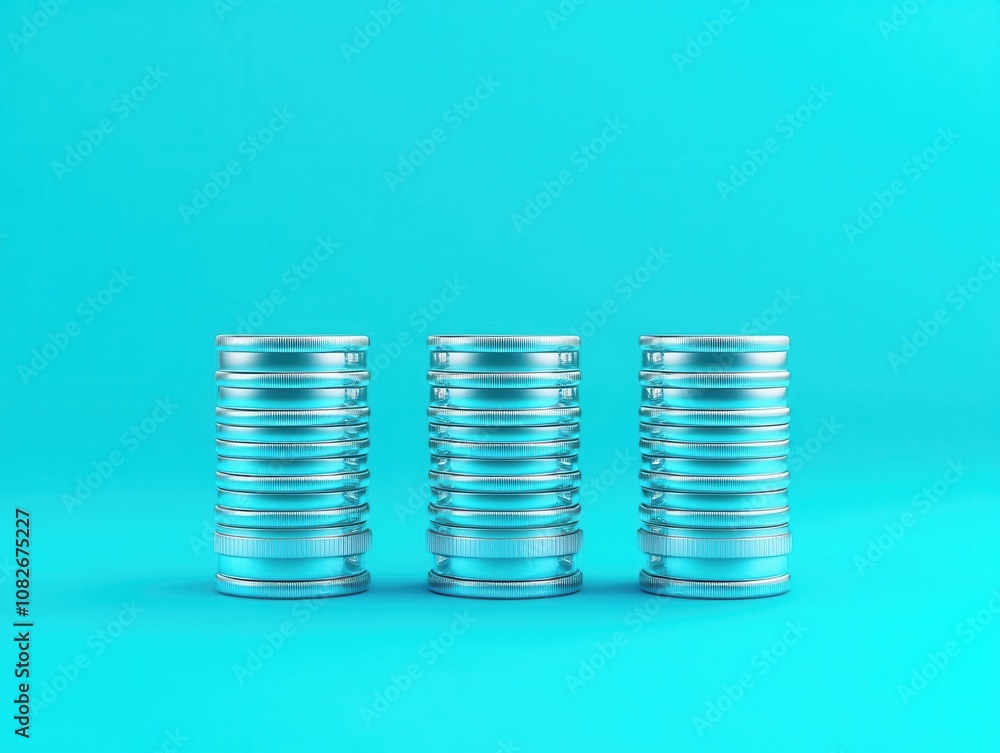 Wealth inequality, dividing coins in uneven stacks, social impact, 3D illustration Wealth inequality, dividing coins in uneven stacks, social impact, 3D illustration