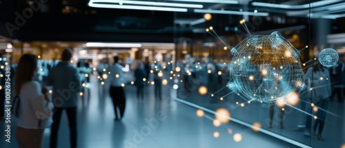 Wallpaper Mural In a bustling high-tech setting, a digital globe of interconnected nodes symbolizes the evolving digital landscape. Torontodigital.ca