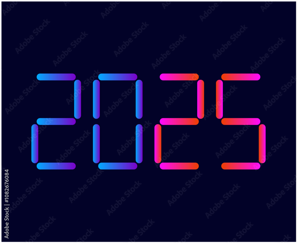 2025 Happy New Year Design Blue And Pink Digital Clock Typography Creative Abstract Vector Illustration