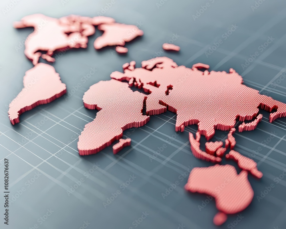 Obraz premium Exchange rate risk, fluctuating currency signs, uncertain world map, 3D illustration