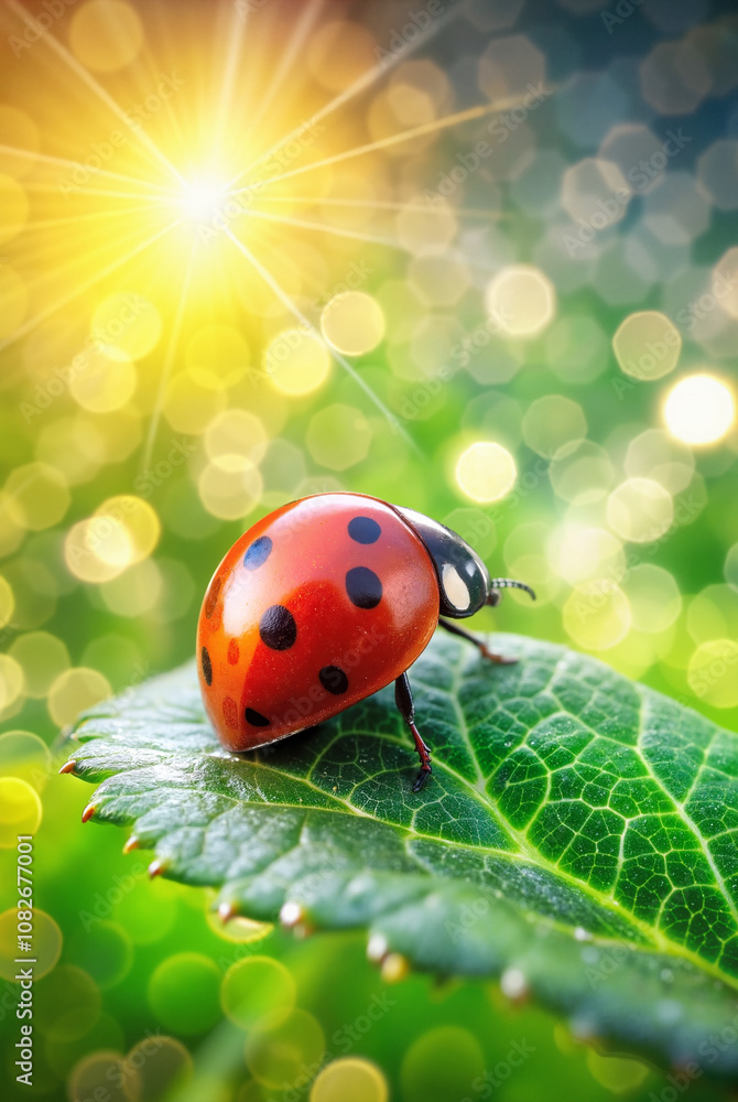 Ladybug on green leaf with sunlight background Ladybug on green leaf with sunlight background
