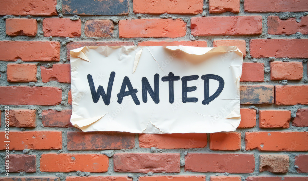 An advertisement, wanted, on a brick wall An advertisement, wanted, on a brick wall