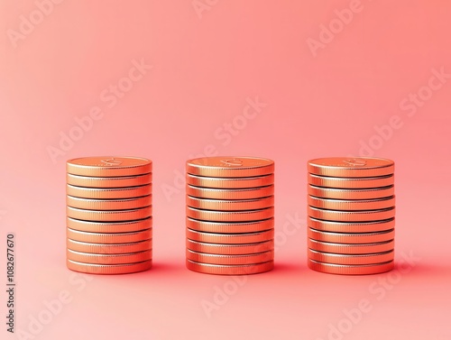 Wealth inequality, dividing coins in uneven stacks, social impact, 3D illustration photo