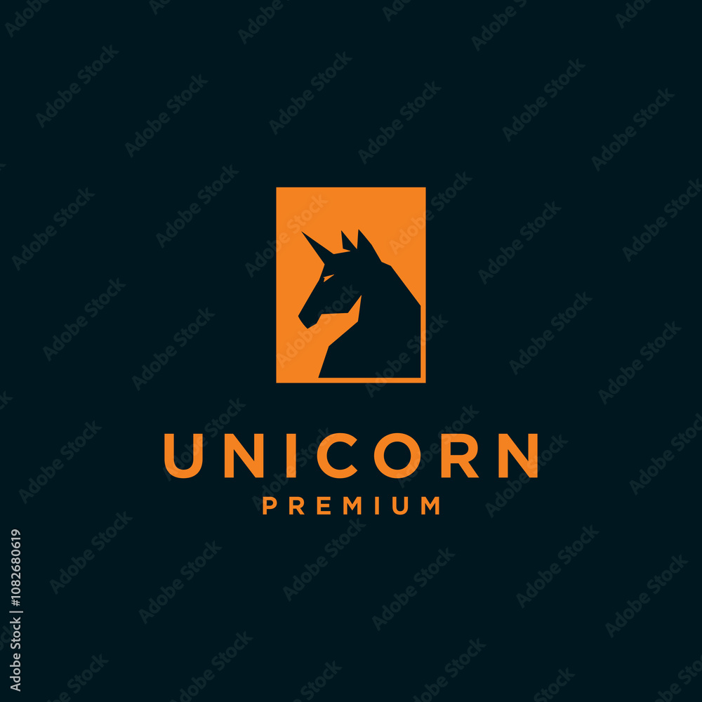Unicorn head silhouette illustration with sharp horn logo design origami concept Unicorn head silhouette illustration with sharp horn logo design origami concept