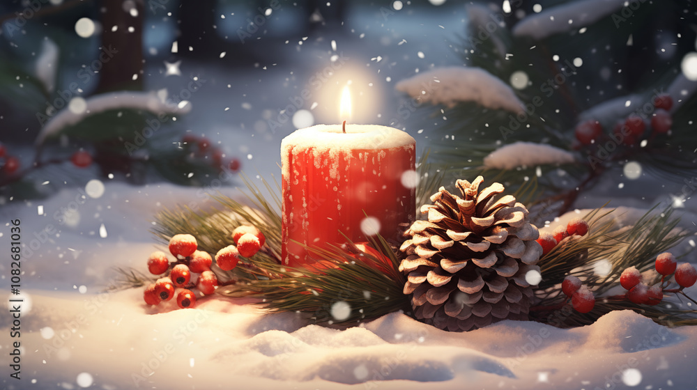 Christmas Candle and Pine cones Christmas Candle and Pine cones