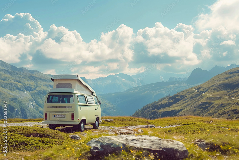 Holiday trip on large family motorhome for holiday in beautiful nature Holiday trip on large family motorhome for holiday in beautiful nature