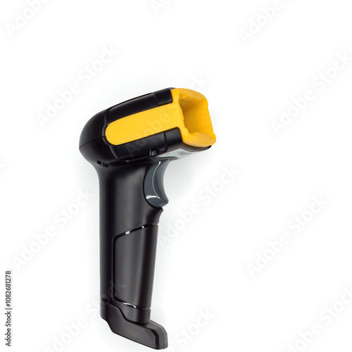 handheld barcode scanner on white background