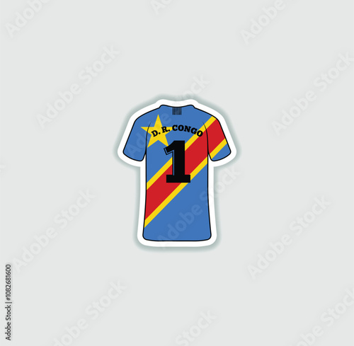 Get a sticker with a unique design of the DR Congo football jersey! A stylish and vibrant accessory for fans. Show your support for your favorite team!