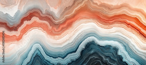 Flowing Marble Texture Background in Warm Rose Gold, Terracotta, and Cool Teal Blue Hues