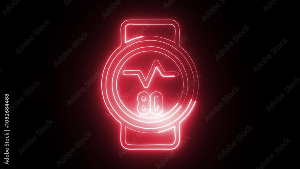 glowing neon fitness tracker icon isolated on black background with HD video and motion graphics glowing neon fitness tracker icon isolated on black background with HD video and motion graphics