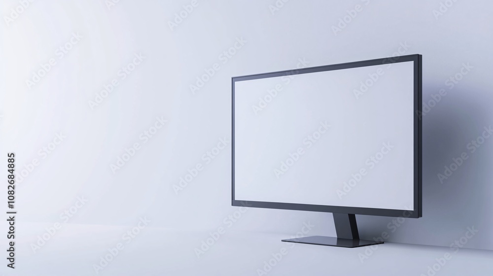 A futuristic, minimal desktop monitor with ultra-slim bezels and a simple black stand; displayed in an empty white space, creating a crisp and clean aesthetic with no background A futuristic, minimal desktop monitor with ultra-slim bezels and a simple black stand; displayed in an empty white space, creating a crisp and clean aesthetic with no background