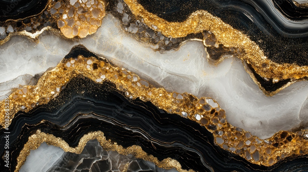 Fototapeta premium Elegant Black and Gold Marble Texture Background with Natural Patterns for Luxurious Design, Home Decor, and Artwork Creation