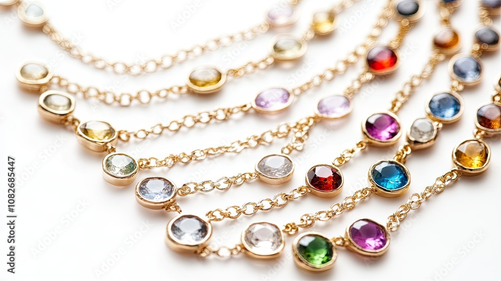 Elegant Close-Up of Colorful Gemstone Necklaces on a White Background Showcasing Craftsmanship and Style for Jewelry Enthusiasts and Fashion Lovers Elegant Close-Up of Colorful Gemstone Necklaces on a White Background Showcasing Craftsmanship and Style for Jewelry Enthusiasts and Fashion Lovers