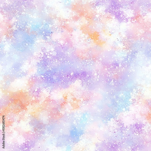 Seamless pastel galaxy background with soft colors and sparkling stars creates a dreamy and magical atmosphere