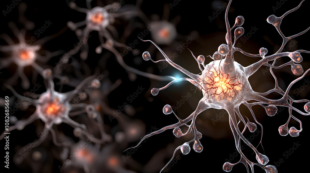 Obraz premium Detailed Illustration of Multiple Sclerosis Pathophysiology in Nervous System - Axonal Damage and Immune Attack Cross-Section View