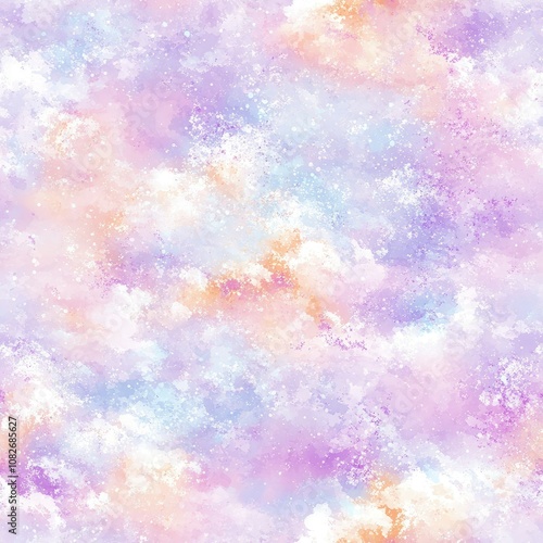 Seamless pastel galaxy background with swirling clouds of pink, purple, and blue, evoking a dreamy and magical atmosphere