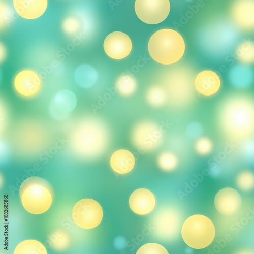 Seamless abstract turquoise background with blurred yellow bokeh lights creating a soft, dreamy, and festive atmosphere