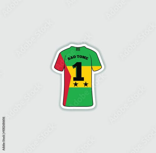 Get a sticker with a unique design of the São Tomé and Príncipe football jersey! A stylish and vibrant accessory for fans. Show your support for your favorite team!