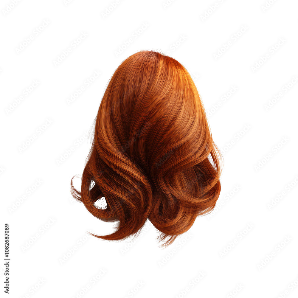 Fototapeta premium Lush Copper Red Wavy Hair, Back View - 3D Render