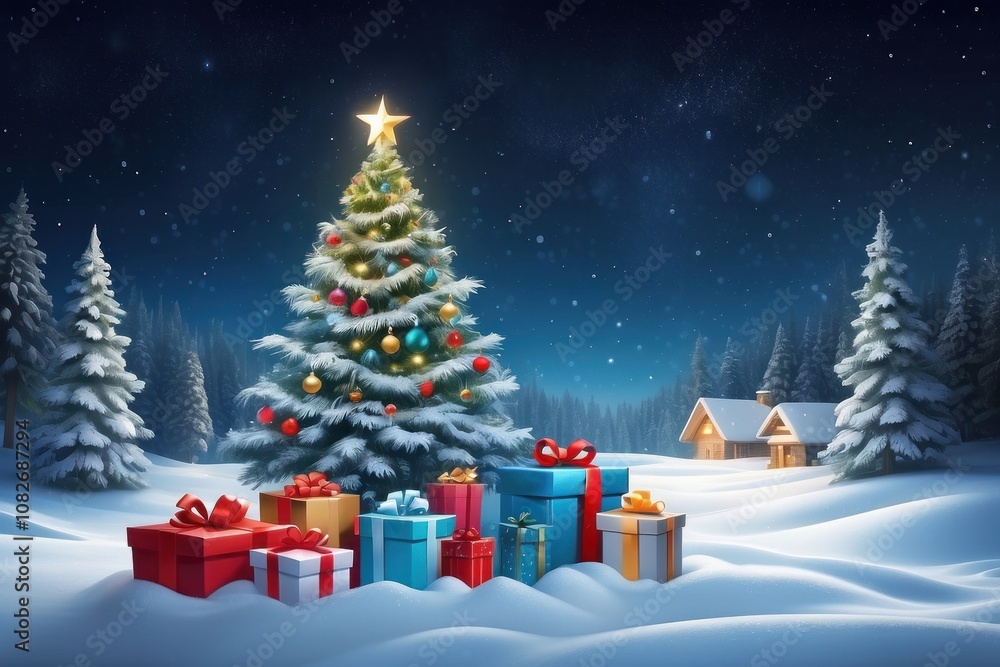 Obraz premium empty christmas table background with christmas tree out of focus for product display montage