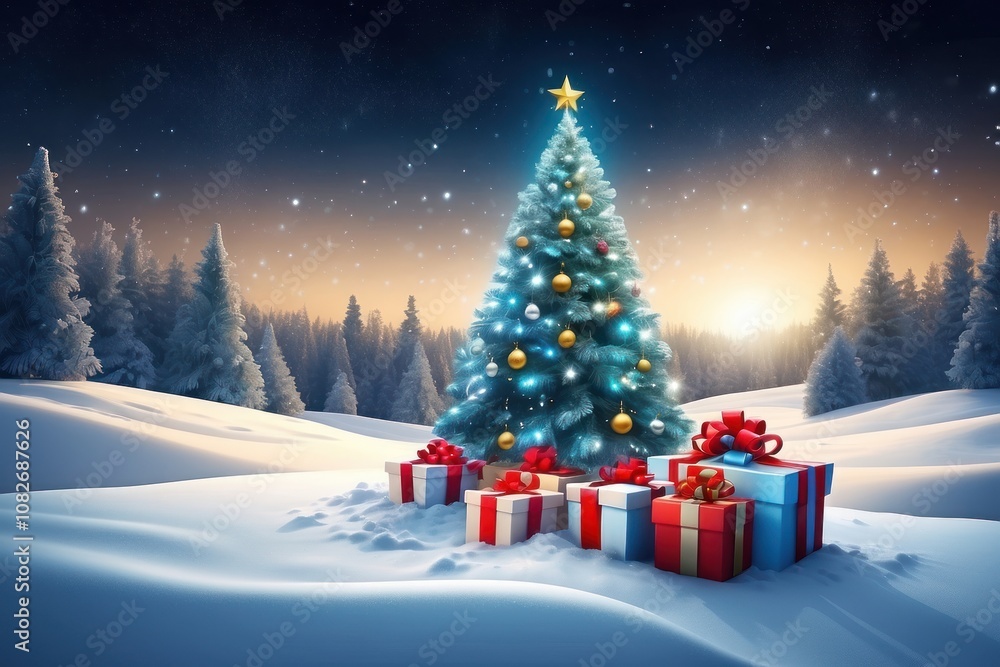 Obraz premium empty christmas table background with christmas tree out of focus for product display montage