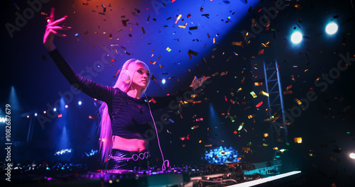 Papier peint DJ Mixing Hit Songs on Mixing Decks