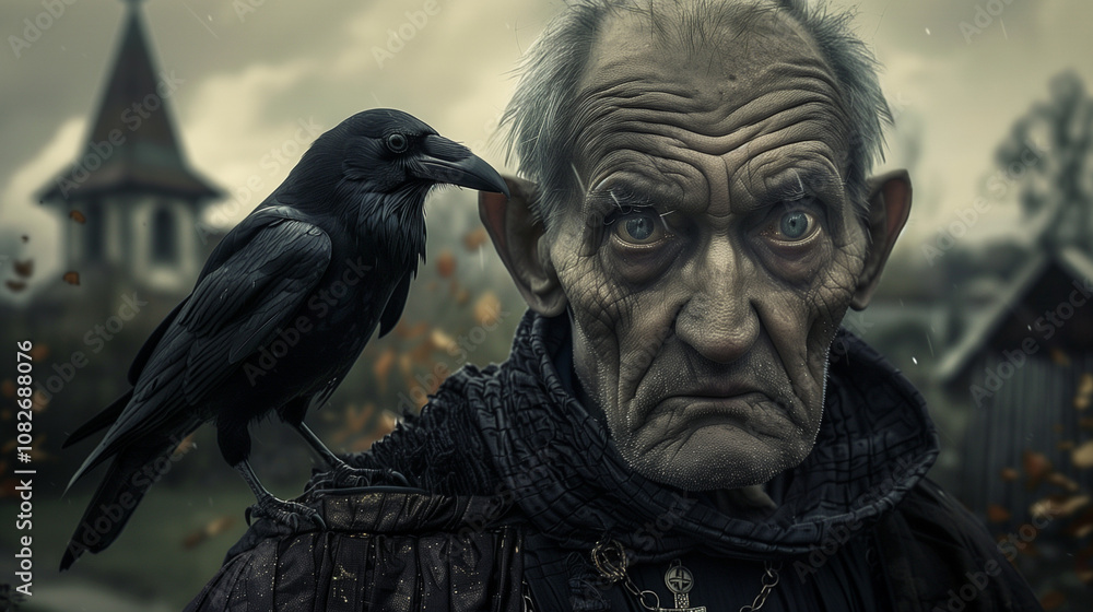 Fototapeta premium an old man with a crow
