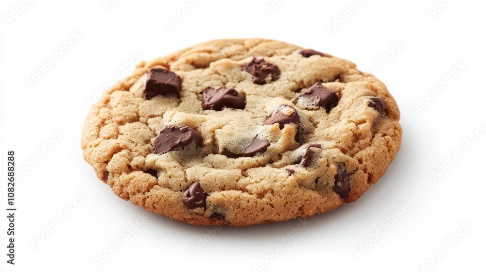 chocolate chip cookie isolated on a pristine white background, perfectly baked with gooey chocolate chunks visible, showcasing the delicious and inviting texture of a classic treat chocolate chip cookie isolated on a pristine white background, perfectly baked with gooey chocolate chunks visible, showcasing the delicious and inviting texture of a classic treat