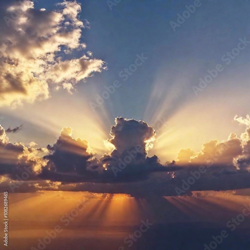 Wallpaper Mural A high-resolution ultrarealistic image featuring a stunning sky scene. The digital artwork showcases a brilliant, radiant sun partially concealed by fluffy white and grey clouds at the lower part of t Torontodigital.ca