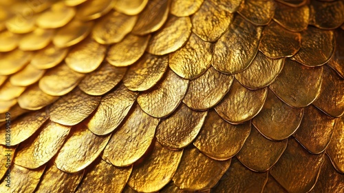 close-up view of a snake's golden skin texture, reflecting light like dragon scales, offering a captivating glimpse into nature's artistry and the beauty of reptilian designs photo