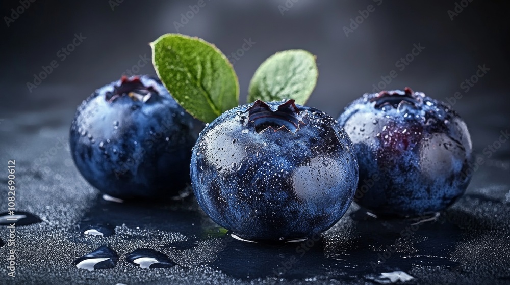 Fresh, Ripe Blueberries Still Life on Dark Background, Highlighting Texture and Color Fresh, Ripe Blueberries Still Life on Dark Background, Highlighting Texture and Color