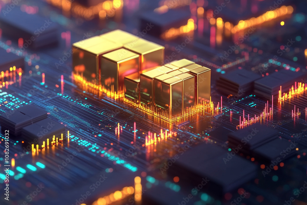 Digital interface displaying gold price alerts with vibrant data visualization, showcasing modern technology and financial analytics Digital interface displaying gold price alerts with vibrant data visualization, showcasing modern technology and financial analytics