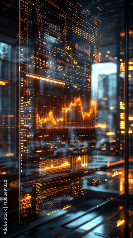 digital interface displaying gold price alerts and investment data, featuring glowing graphs and charts in modern, high tech environment. vibrant orange and blue colors create dynamic atmosphere digital interface displaying gold price alerts and investment data, featuring glowing graphs and charts in modern, high tech environment. vibrant orange and blue colors create dynamic atmosphere