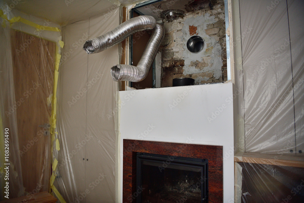 Fireplace insert and chimney for wood heating and its repair