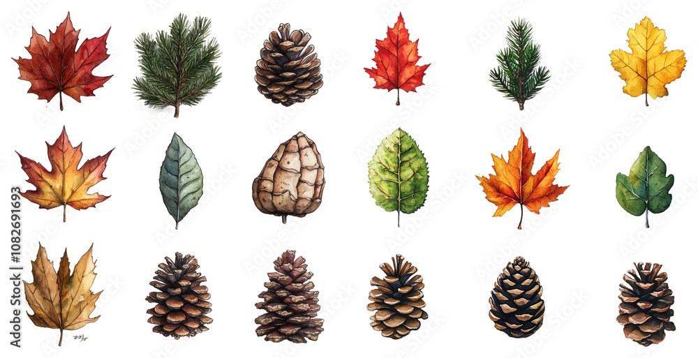 Fototapeta premium Watercolor Nature Elements on Transparent Background
